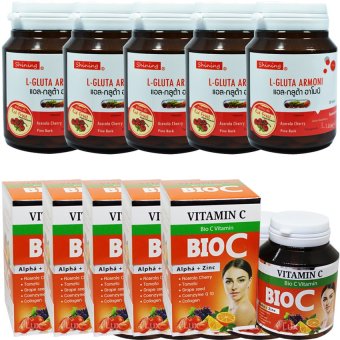 Shining L-Gluta Armoni & Bio C Vitamin C แอล-กลูต้า อาโมนิ สูตรใหม่เพิ่ม Red Fruit แพคคู่ ขาว x 2 กับไบโอซี วิตามินซี อาหารเสริมเร่งผิวขาว สูตรใหม่ ขาวใสมากกว่าเดิม บรรจุ 30 เม็ด (อย่างละ 5 กระปุก) Shining L-Gluta Armoni & Bio C Vitamin C แอล-กลูต้า อาโมนิ สูตรใหม่เพิ่ม Red Fruit แพคคู่ ขาว x 2 กับไบโอซี วิตามินซี อาหารเสริมเร่งผิวขาว สูตรใหม่ ขาวใสมากกว่าเดิม บรรจุ 30 เม็ด (อย่างละ 5 กระปุก)