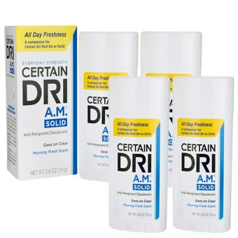 Certain Dri A.M. Solid โรลออนระงับเหงื่อและกลิ่นกาย สูตรอ่อนโยนสำหรับทาตอนเช้า 74g. (4 กล่อง) Certain Dri A.M. Solid โรลออนระงับเหงื่อและกลิ่นกาย สูตรอ่อนโยนสำหรับทาตอนเช้า 74g. (4 กล่อง)