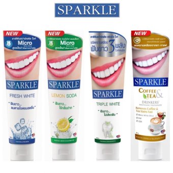 Sparkle ยาสีฟัน สปาร์คเคิล ขนาด 100 กรัม (แพ็ค 4 สูตร White/ Lemon Soda/ Triple White/ Coffee&Tea) Sparkle ยาสีฟัน สปาร์คเคิล ขนาด 100 กรัม (แพ็ค 4 สูตร White/ Lemon Soda/ Triple White/ Coffee&Tea)