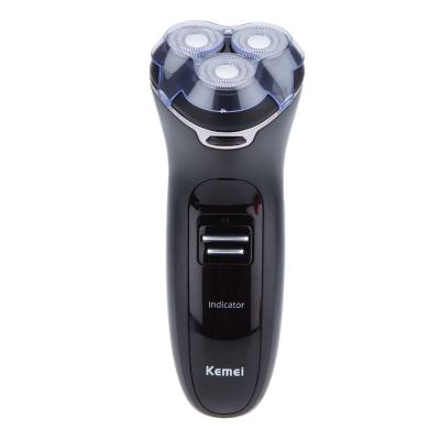 Kemei KM-818 เครื่องโกนหนวด 3 หัว ใบมีดคู่ ชาร์จและกันน้ำได้ (สีดำ)