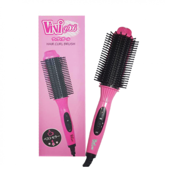 2560 Vivi Girl Hair Curl Brush หวีแปรงไฟฟ้า 2in1 ยืดตรง ม้วนโรล ทำวอลลุ่ม (สีชมพู)