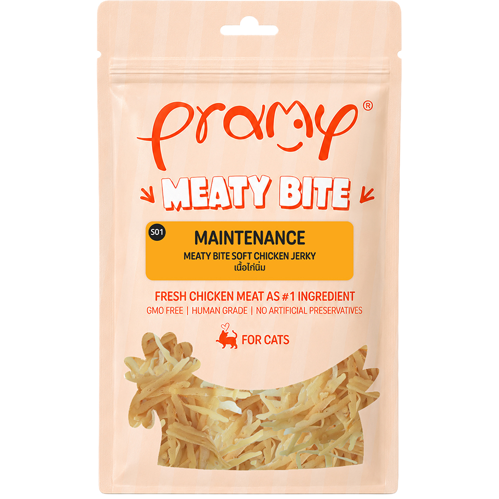 Pramy Meaty Bite, Soft Chicken Loin, Cat Treats, High Protein Formula, Size 30g, Available in 12 Formulas. ราคา 35 บาท*ส่งฟรี