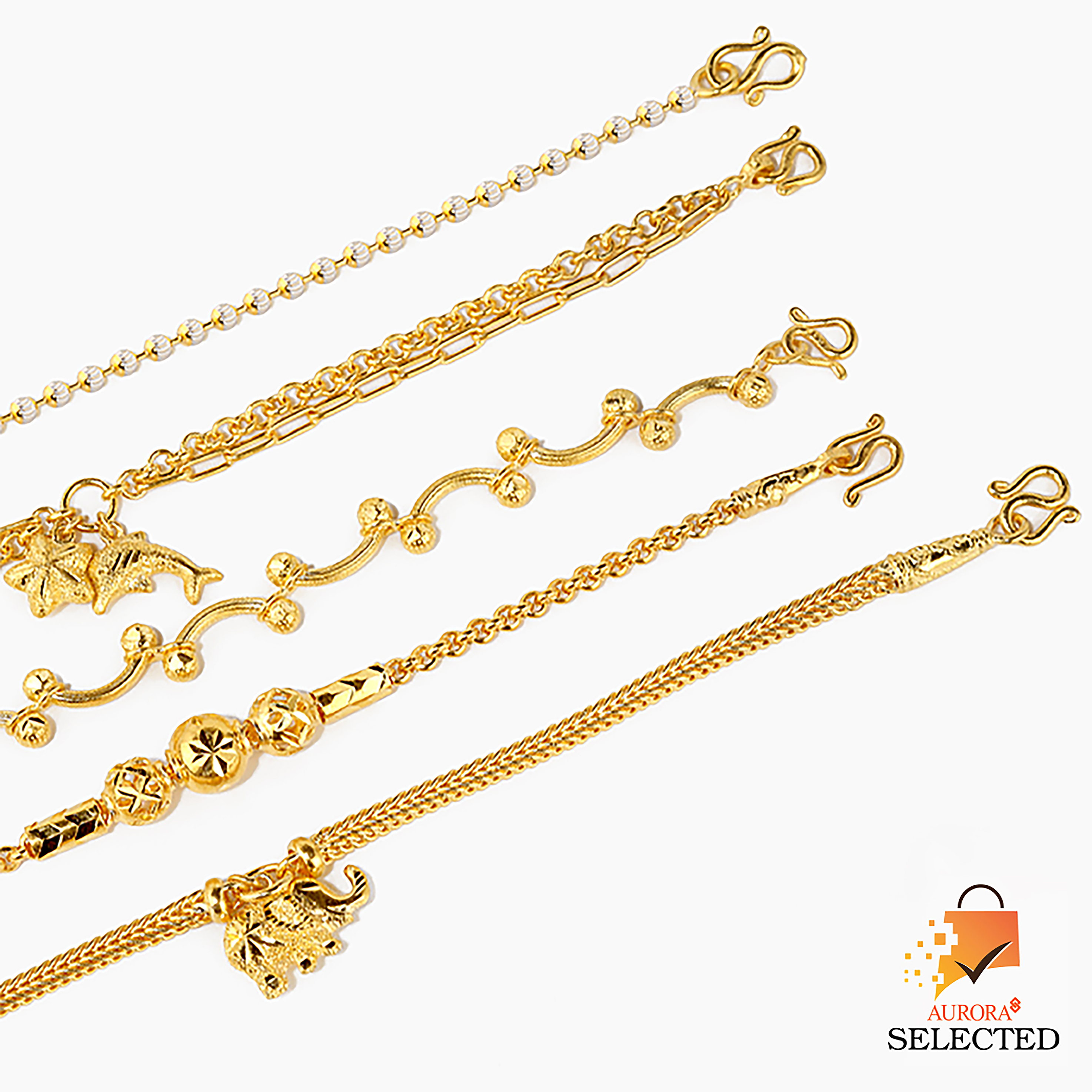 AURORA Selected สร้อยข้อมือ ทองแท้ 96.5% คละลาย 2 สลึง ราคา 42,200 บาท*ส่งฟรี