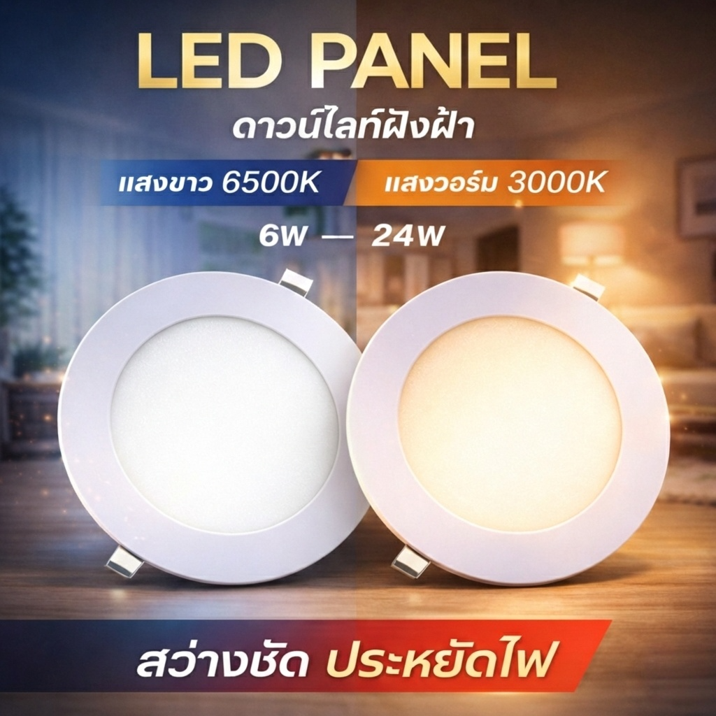 Led Recessed Downlight 6W 9W 12W 18W 24W White Light, Warm Light, Thin Design, Energy Saving, Easy to Install, for Homes, Condos and Offices. ราคา 49 บาท*ส่งฟรี