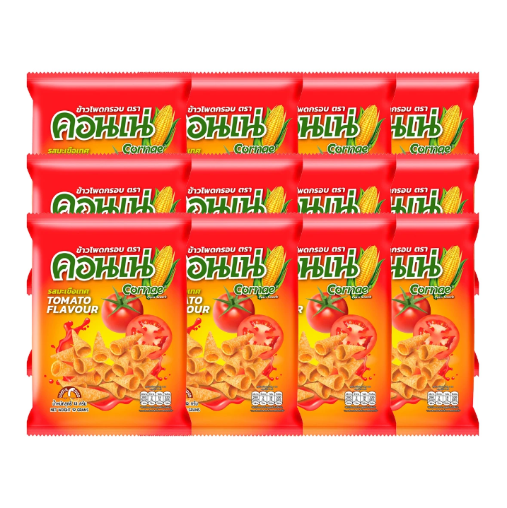 คอนเน่ ขนมข้าวโพดอบกรอบ รสมะเขือเทศ 12 ก. แพ็ค 12 ชิ้น ราคา 79 บาท*ส่งฟรี