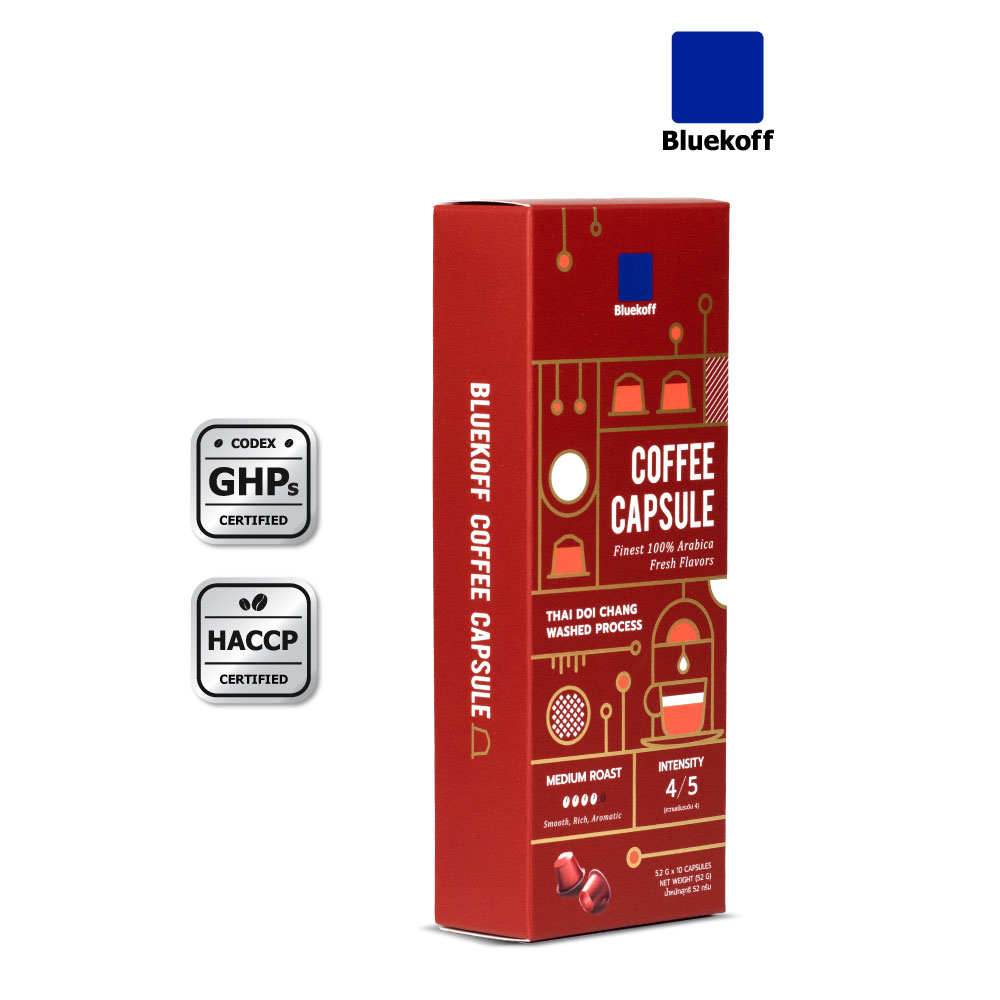 BLUEKOFF กาแฟแคปซูล อราบิก้า 100 % THAI COFFEE CAPSULE MEDIUM ROAST (คั่วกลาง) (1กล่อง มี 10 แคปซูล) ราคา 175 บาท*ส่งฟรี