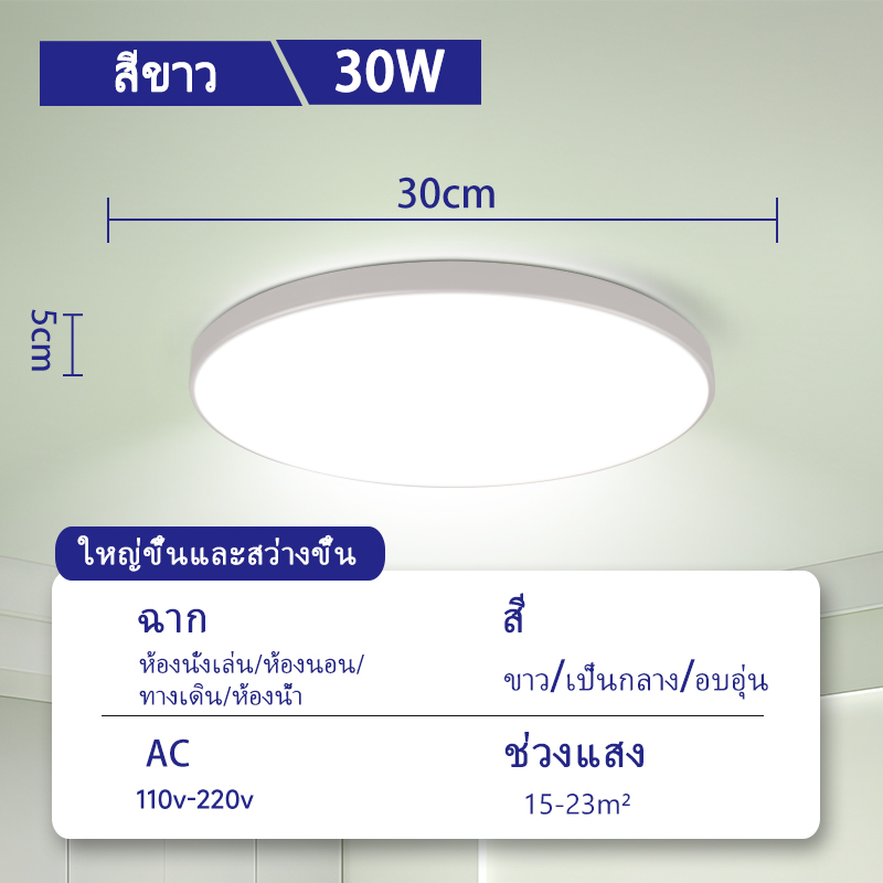 1 แสง 3 สี โคมไฟติดเพดาน Led ห้องนั่งเล่น โคมไฟเพดาน 18W 30W 40W ห้องนอน ห้องครัว ห้องพัก โคมไฟ