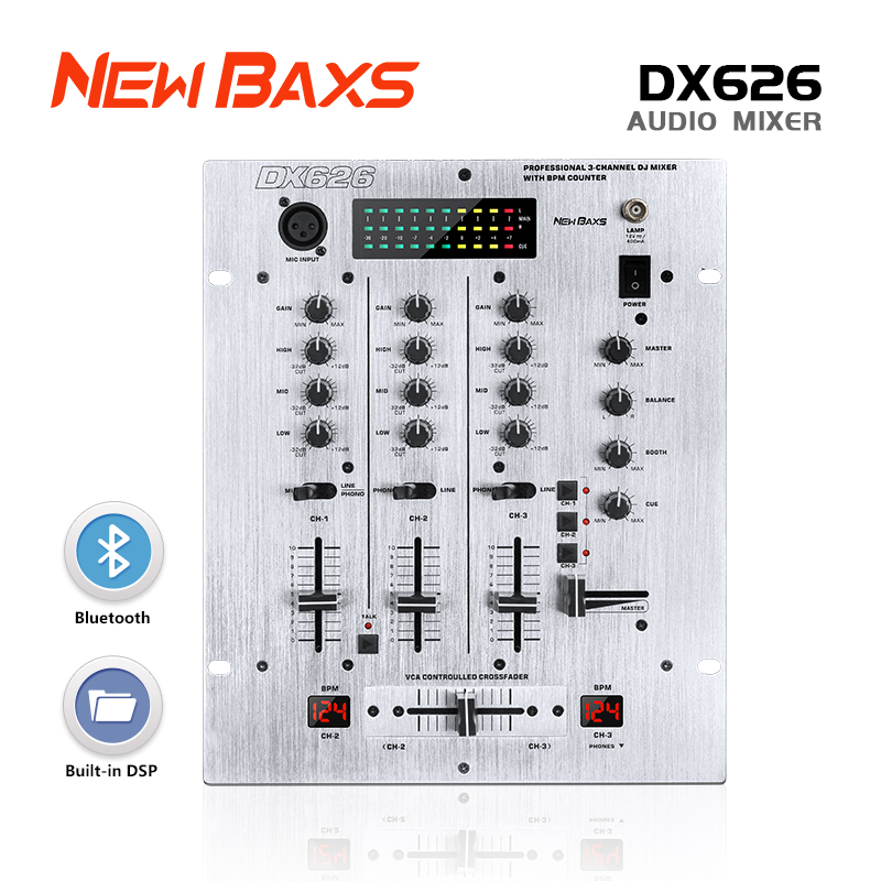 Newbaxs dx626 Professional mixer 3 channel DJ turntable metal material BPM counter with VCA control system stage show KTV bar ราคา 2,599 บาท*ส่งฟรี