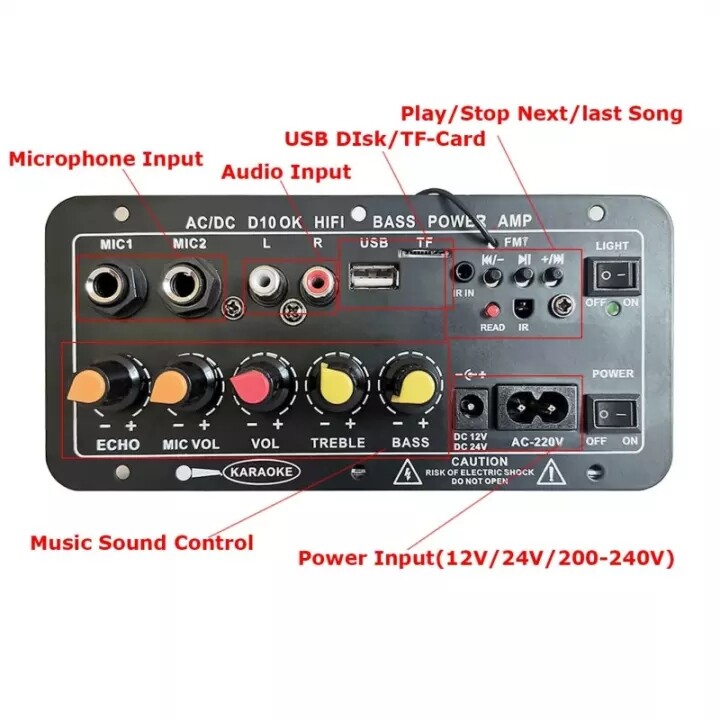 ภาพประกอบคำอธิบาย 【จุดในกรุงเทพฯ ส่งทันที】D10/D30 AC 220V 12v 24v แอมป์จิ๋ว 400Ｗ เครื่องขยายเสียงลำโพงสเตอริโอขยายเสียงดิจิตอล 8-12นิ้ว Board ซับวูฟเฟอร์ รองรับ USB TF Remote Control