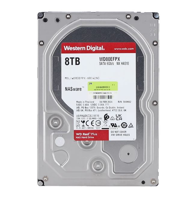 8 TB 3.5" HDD (ฮาร์ดดิสก์ 3.5") WD RED PLUS - 5640RPM SATA3 (WD80EFPX) ราคา 10,330 บาท*ส่งฟรี