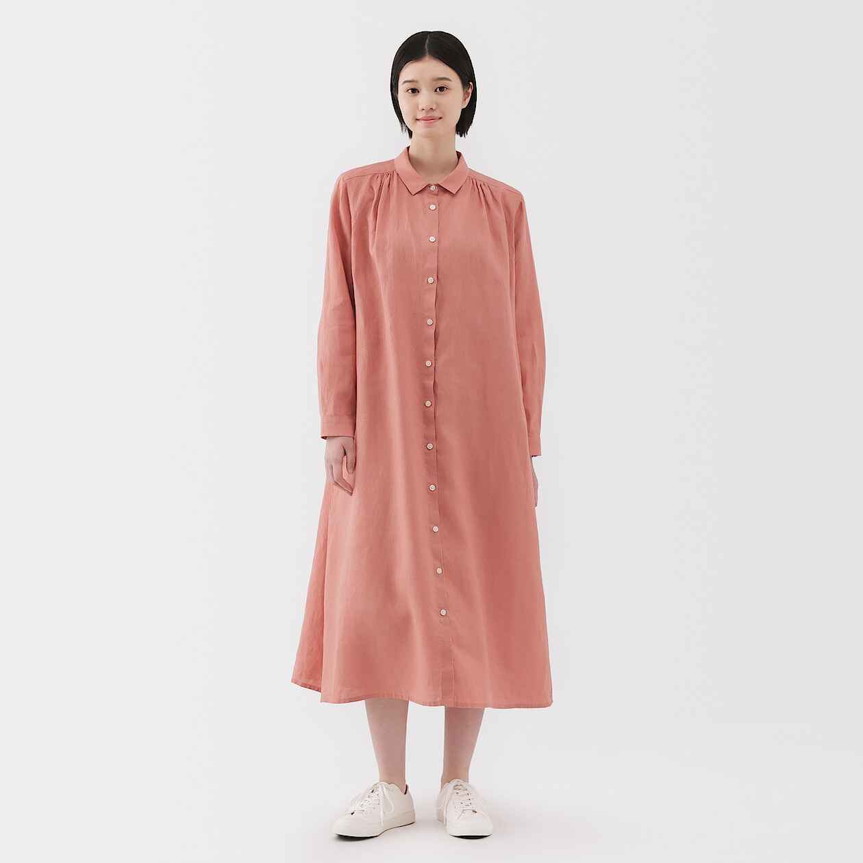 มูจิ เดรสเชิ้ตผ้าลินินฟอกแขนยาว - MUJI Washed Linen Long Sleeve Shirt Dress ราคา 1,990 บาท*ส่งฟรี