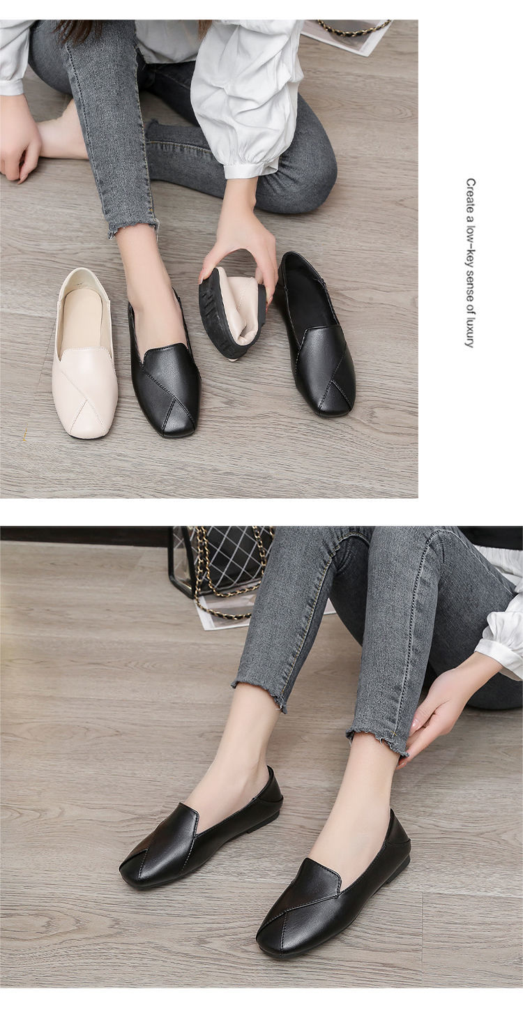 wtMei Fashion Small Leather Shoes Women's New Flat-soled Large Size Doll Single Shoes Soft Leather Low Heel Loafers Shoes