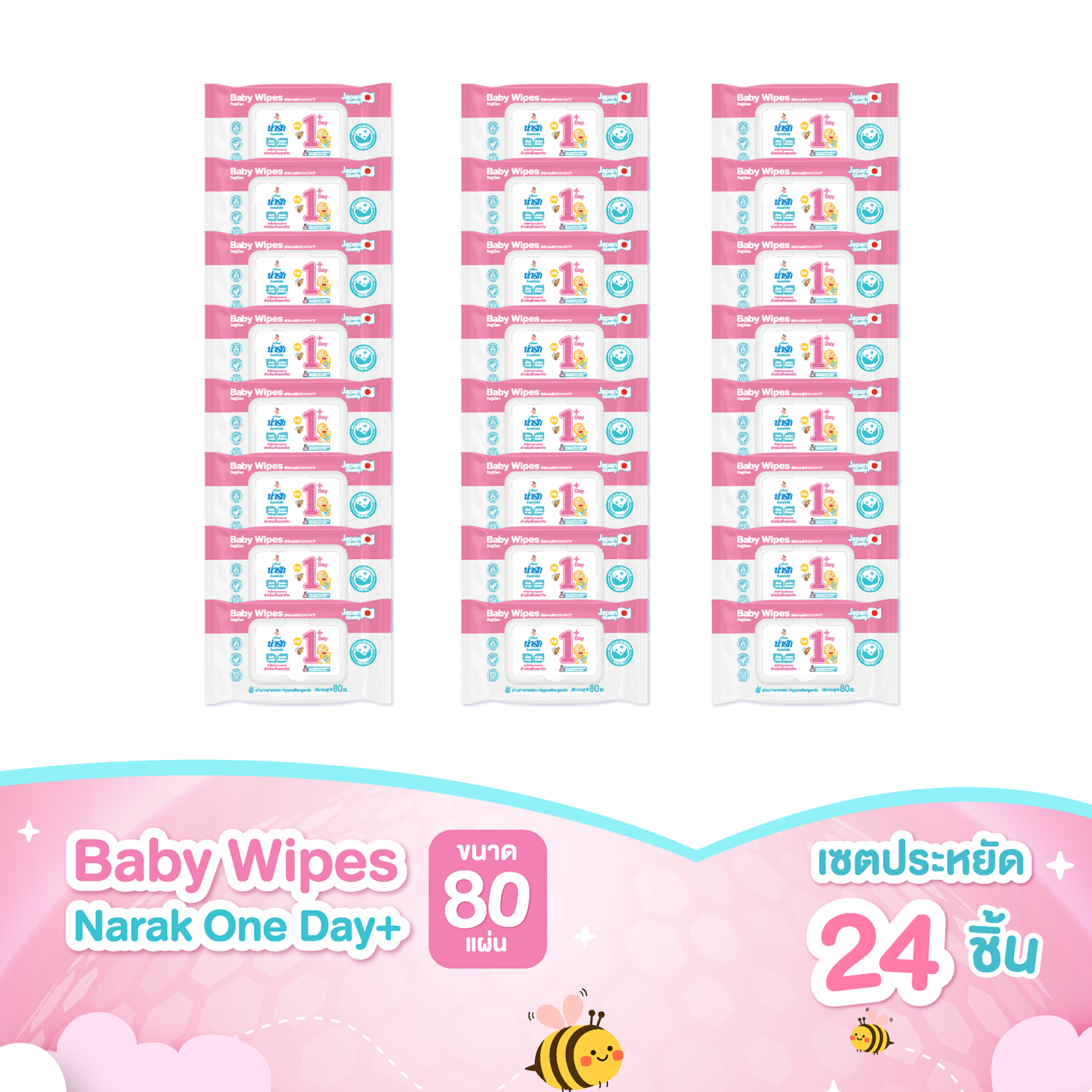 Narak เบบี้ไวพส์ น่ารักวันเดย์พลัส ทิชชู่เปียก 80 แผ่น (เซตประหยัด ยกลัง 24 ชิ้น) ราคา 1,632 บาท*ส่งฟรี