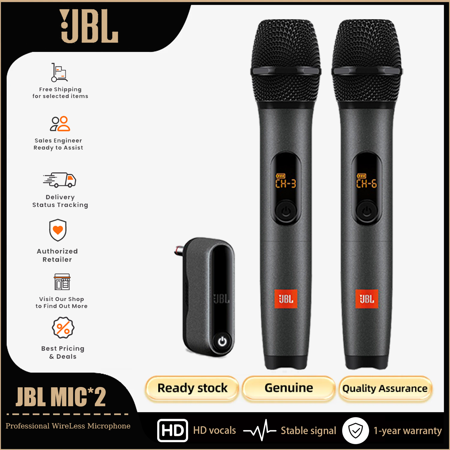 Jbl Wireless Microphone Professional Uhf Portable Wireless Microphone Ideal for Performing Karaoke on Stage at Home.