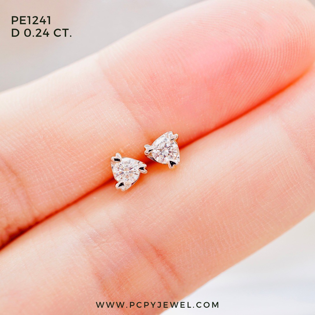 [Pcpy Jewelry] Single Diamond Earrings That Will Steal Your Heart. 💎 9K Genuine Gold (37.5% Gold) 100% Genuine Diamonds, Belgian Cut [9Kpe1241] ราคา 9,595 บาท*ส่งฟรี