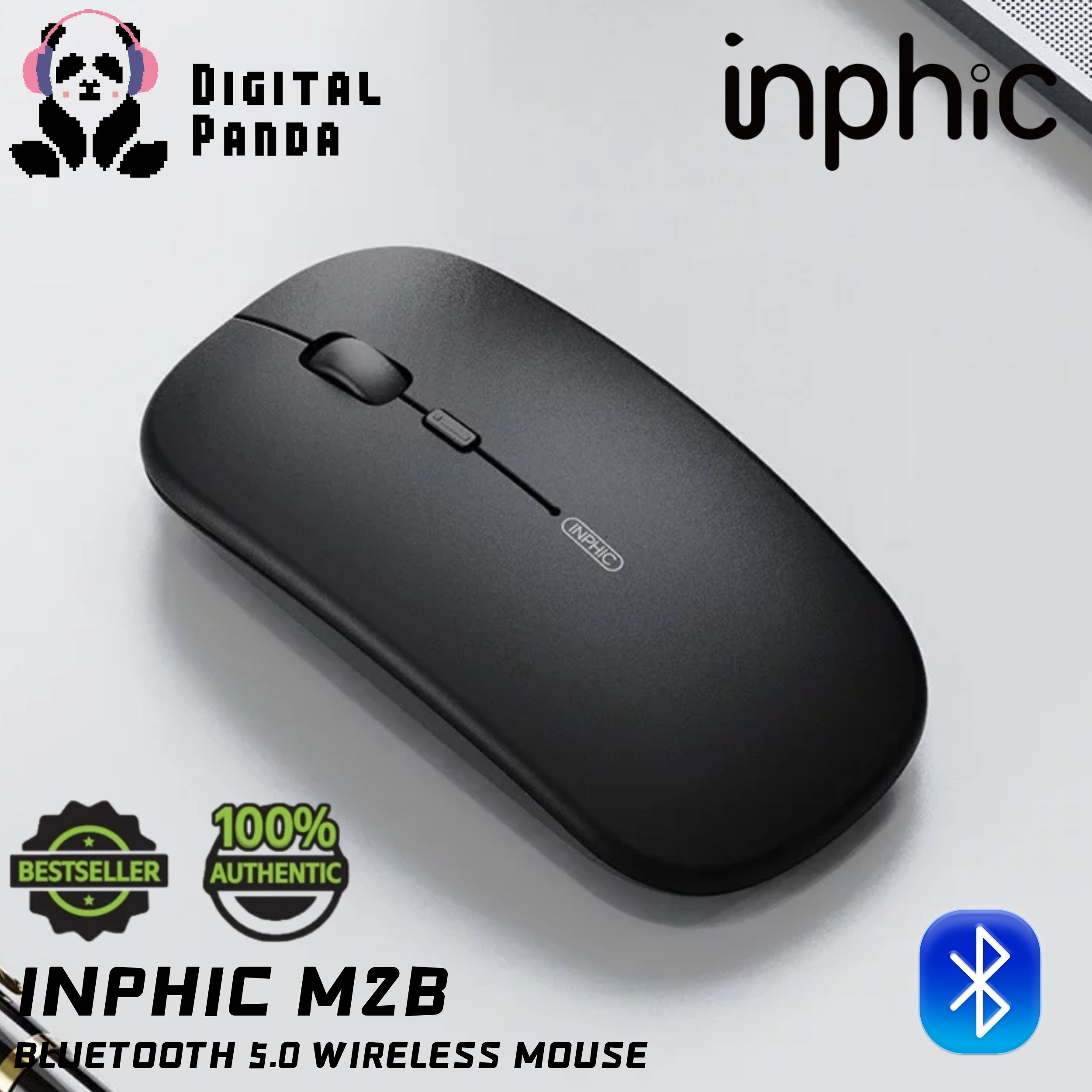 Inphic M2B Bluetooth 5.0 Mouse เมาส์บลูทูธ ไร้สาย สำหรับ คอมพิวเตอร์ และโน๊ตบุ้ค 800-1200-1600DPI Rechargeable Battery