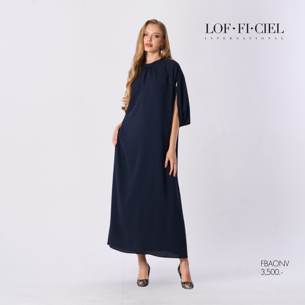 LOF-FI-CIEL Maxi dress Daimond sand เดรสยาว คอตั้ง ทรงหลวม สีกรมท่า FBAONV ราคา 3,500 บาท*ส่งฟรี