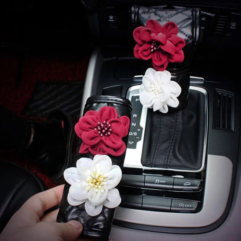 Car-Styling-Flower-Crystal-Leather-Car-Interior-Accessories-Neck-Cushion-Steering-Wheel-Covers-Handbrake-Gears-Seat (2)