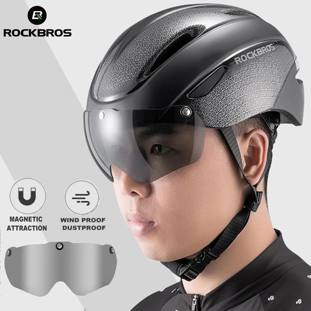 ROCKBROS หมวกกันน็อกขี่จักรยานกับแว่นตาแว่นตาถนน MTB จักรยานหมวกกันน็อคแม่เหล็กดูดซับ googles windproof ฝุ่นหลักฐานหมวกกันน็อค