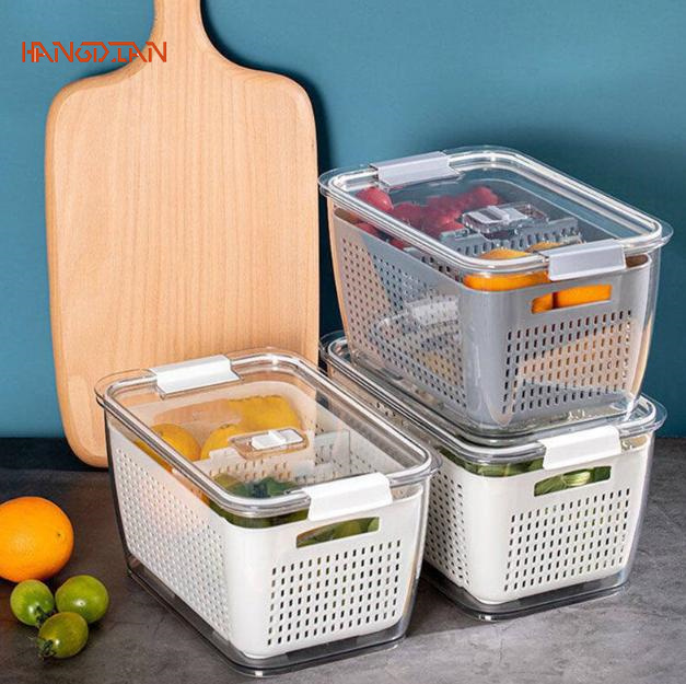 Double-layer draining basket preservation box fresh-keeping draining basket kitchen refrigerator vegetable storage box with filter water washing basket ราคา 150 บาท*ส่งฟรี