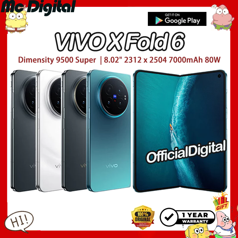 Vivo X Fold 6 Dimensity 9500 Super 8.02" Foldable Ltpo Amoled 7000Mah 80W Vivo X Fold6 | Support Thailand and Google | Cn Rom ราคา 59,999 บาท*ส่งฟรี