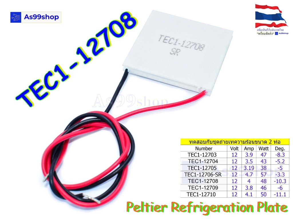 รูปภาพรายละเอียดของ TEC1-12708SR 12V Peltier Refrigeration Plate(แผ่นร้อน-เย็น) แผ่นเพลเทียร์