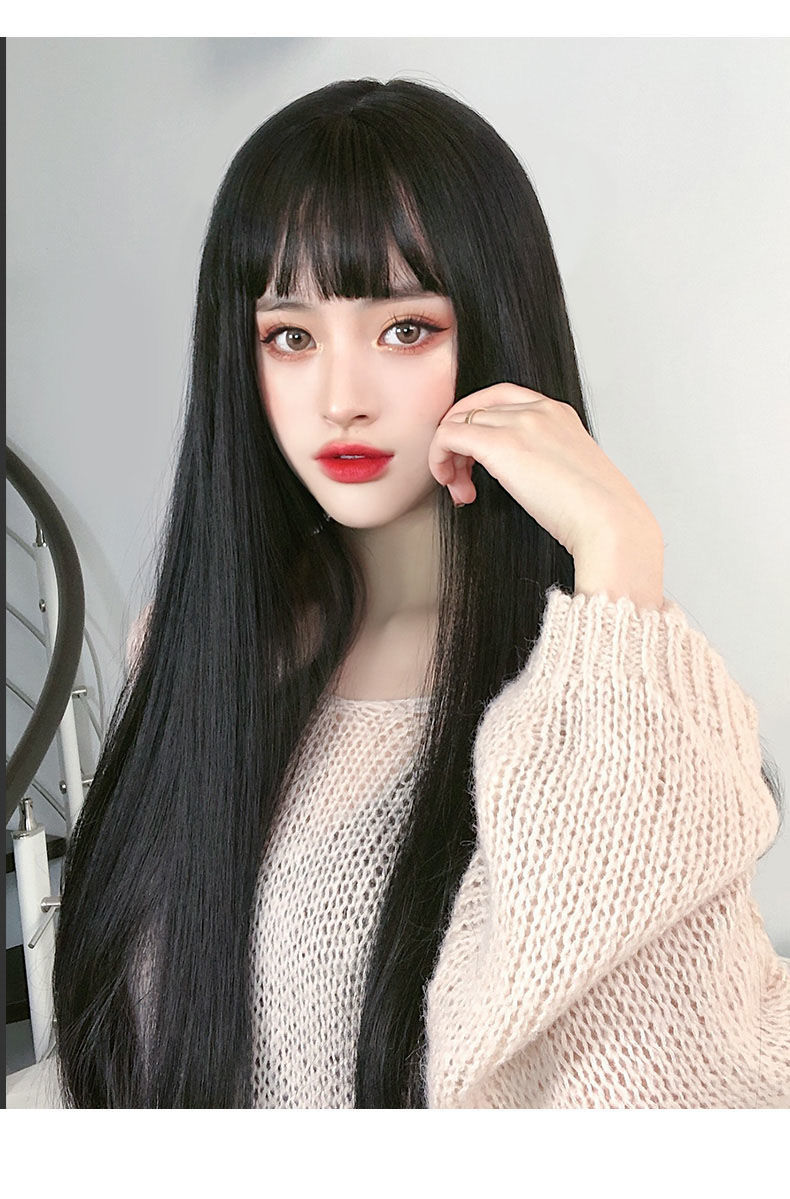 Tóc Giả 65Cm Cho Nữ Tóc Giả Dài Nguyên Đầu Tự Nhiên Thực Tế Tóc Mái Không Khí Nổi Tiếng Trên Internet, Màu Đen Tóc Thẳng Dài Cosplay Trang Trí Mặt Cá Tính