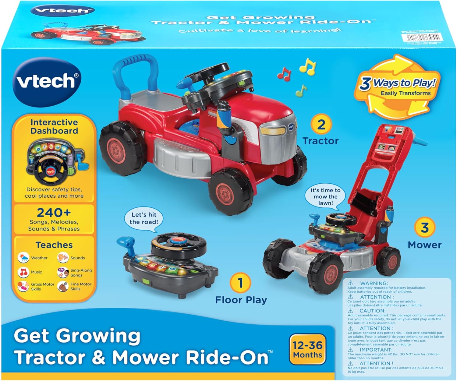 [80-576500] Children's Toy Car Vtech Get Growing Tractor & Mower Ride-On for Young Children, Gift, Car, with Music Sounds ราคา 3,699 บาท*ส่งฟรี