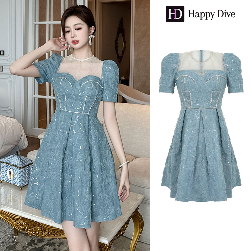 Happy Diva เดรสผู้หญิง เดรสสีฟ้า เดรสแขนพอง เดรสลูกไม้ เดรสทำงาน เดรสไฮโซ เดรสวินเทจ เดรสออกงาน เดรสปาร์ตี้ ชุดราตรี 91017 ราคา 1,499 บาท*ส่งฟรี