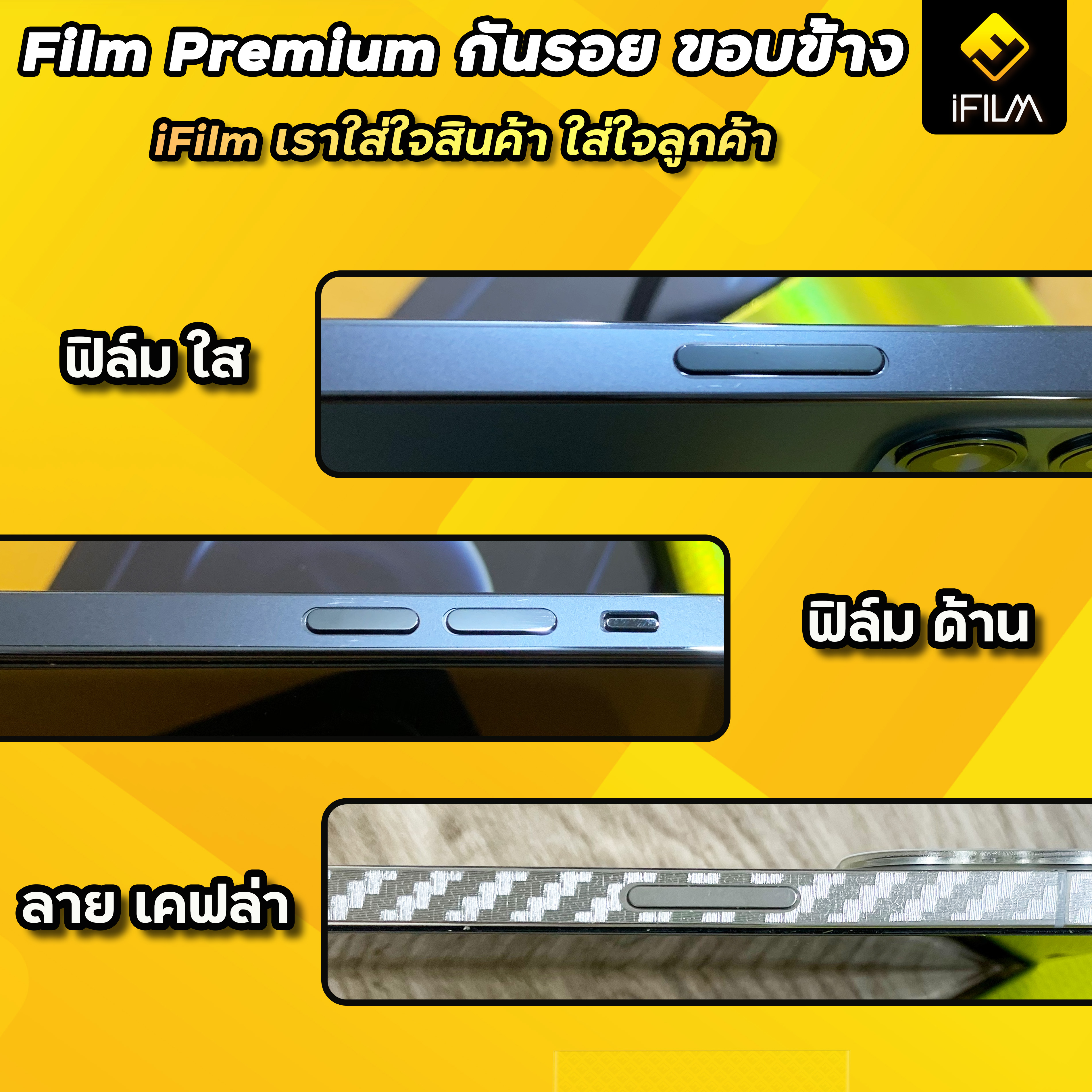 มุมมองเพิ่มเติมของสินค้า 🔥iFilm ฟิล์มกันรอย ขอบข้าง แบบใส ด้าน เคฟล่า สำหรับ iphone ไอโฟน iphone14 14pro 14Plus 14promax iphone13 13promax 13pro 13mini  iphone12 12mini 12promax ฟิล์มiphone ฟิล์มกันรอยiphone