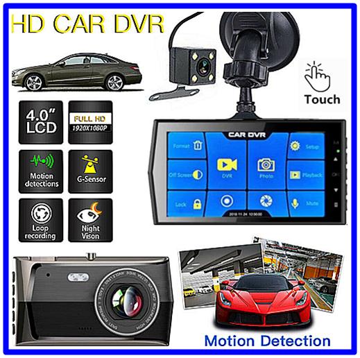 car DVR camera  4 inch touch screen full HD 1080P camera dual lens night vision video recorder car dash cam 170Degree