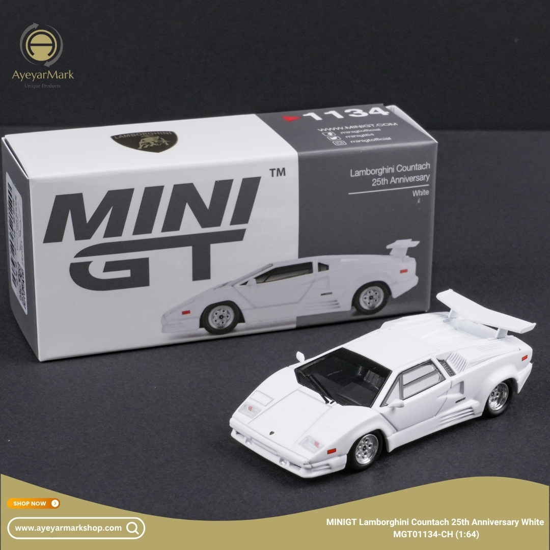 Mini Gt Lamborghini Countach 25Th Anniversary White Mgt01134-Ch 1:64 Metal Car Model, Collectible, Premium Edition. ราคา 650 บาท*ส่งฟรี