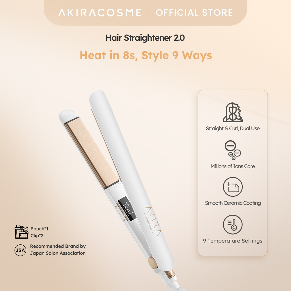 Japan AKIRA Portable Mini Daily 2 in 1 LCD Display Negative Ions Hair Straightener Curler Straightening Flat Irons Straight Curling Hair Styling Tools for Girls Women Female Birthday Gift Present ราคา 1,004 บาท*ส่งฟรี