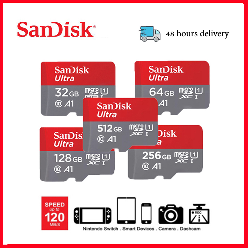 Sandisk Ultra A1 Class 10 micro SD card memory card 32GB/64GB/128GB/256GB/512GB ราคา 67 บาท*ส่งฟรี