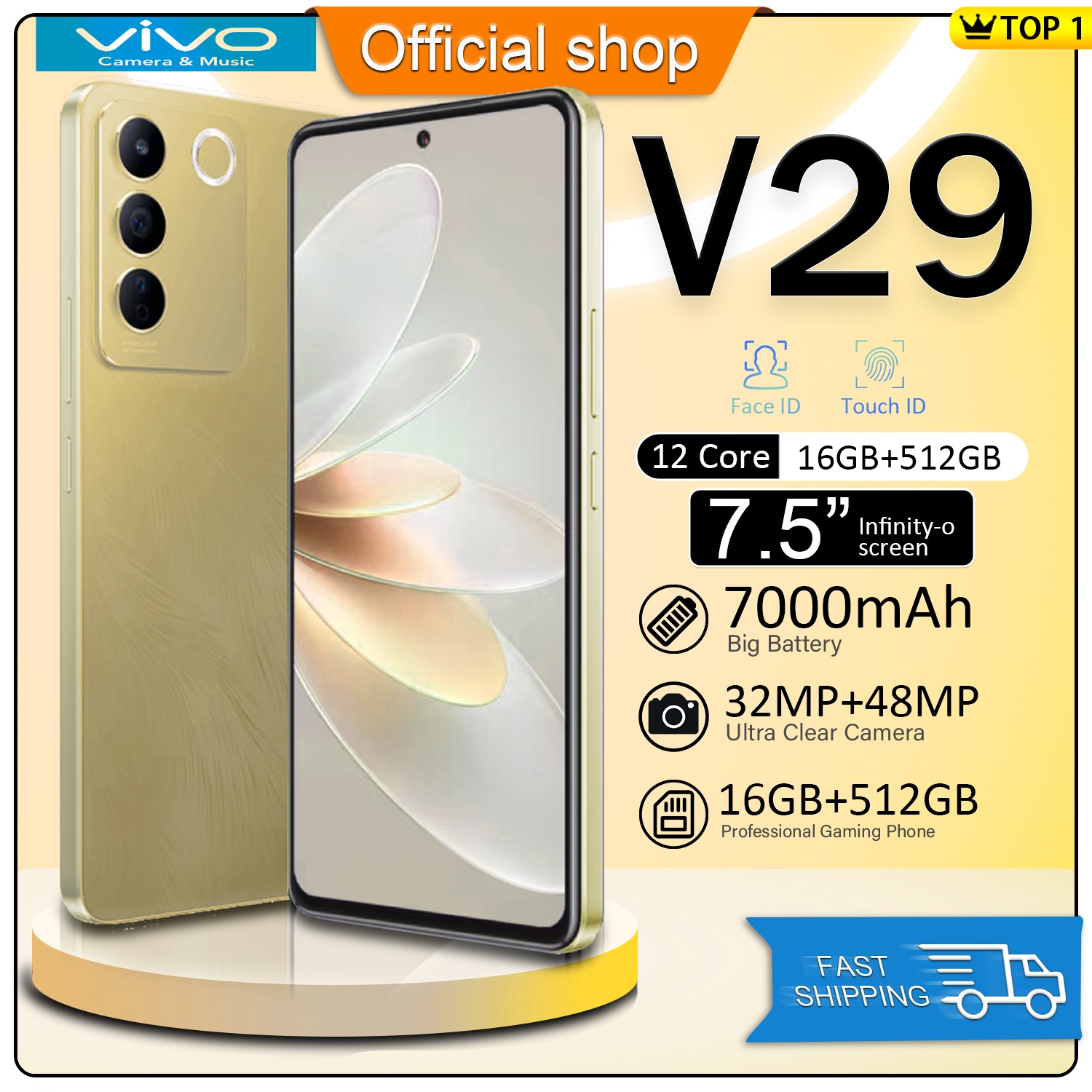 (NEW) สมาร์ทโฟน VlV0 V29, RAM 16GB+ROM 512GB, 144hz, 7.5 นิ้ว, 5GLTE, แบตเตอรี่ 7000mAh โปรโมชั่นราคาถูก ของแท้ 100% (COD) ราคา 699 บาท*ส่งฟรี