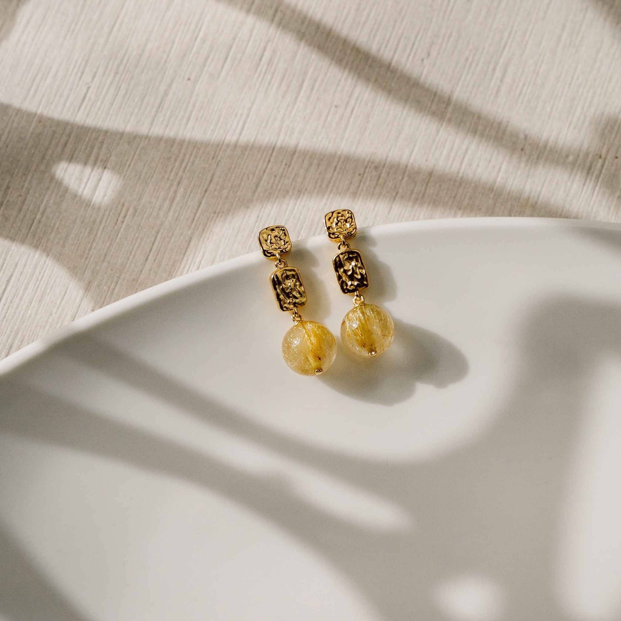 Ar-Kang Collection Ake3283/3284/3285/3286 92.5% Sterling Silver Earrings Decorated with Rulilated Quartz, Gold Silk Stone, Real Stone, Lucky Stone.