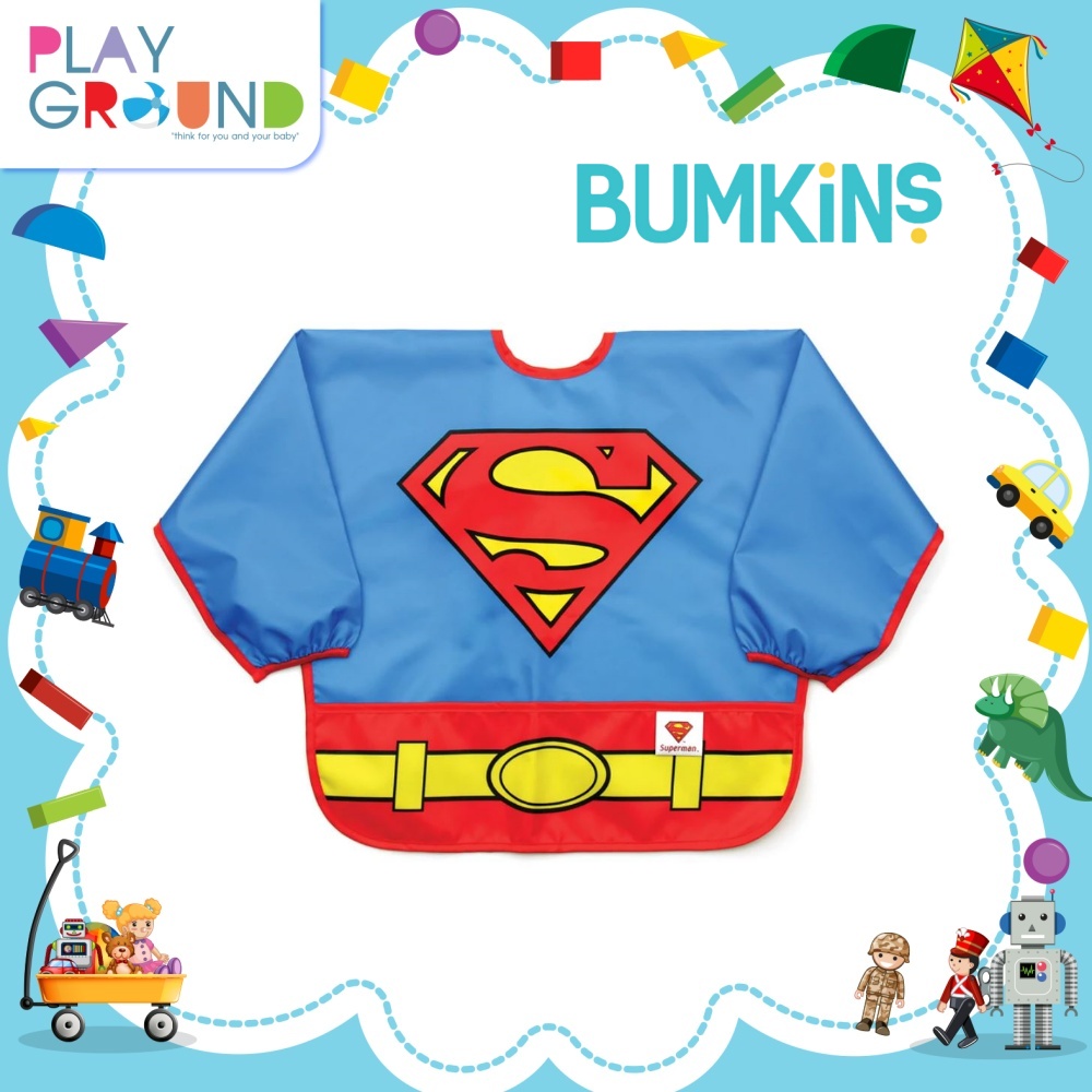 BUMKINS ผ้ากันเปื้อนเด็ก แบบแขนยาว ซุปเปอร์ฮีโร่ Costume Sleeved Bib สำหรับเด็ก 6-24 เดือน