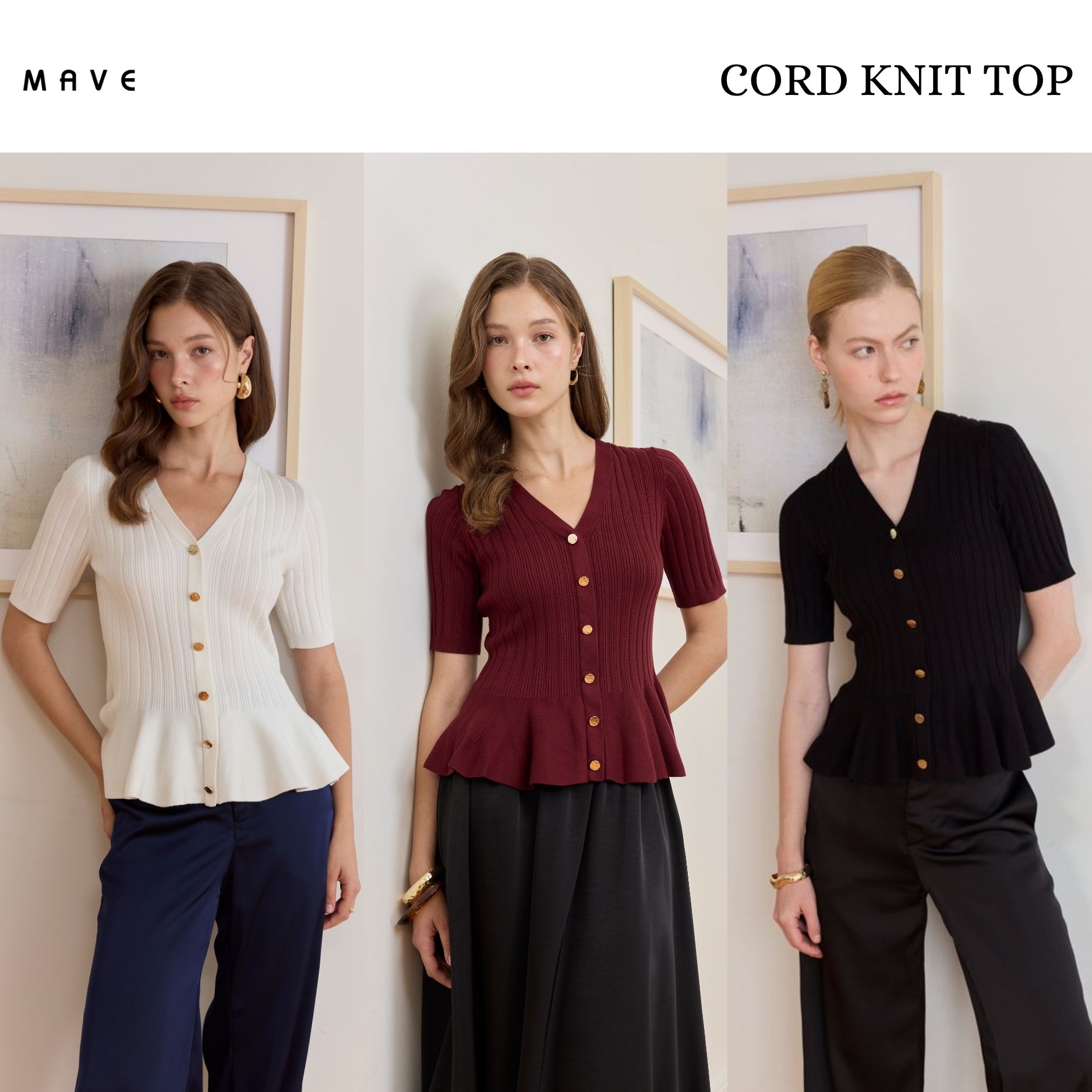 Mave Cord Model Shirt, Colors Black, White, Burgundy. ราคา 2,290 บาท*ส่งฟรี