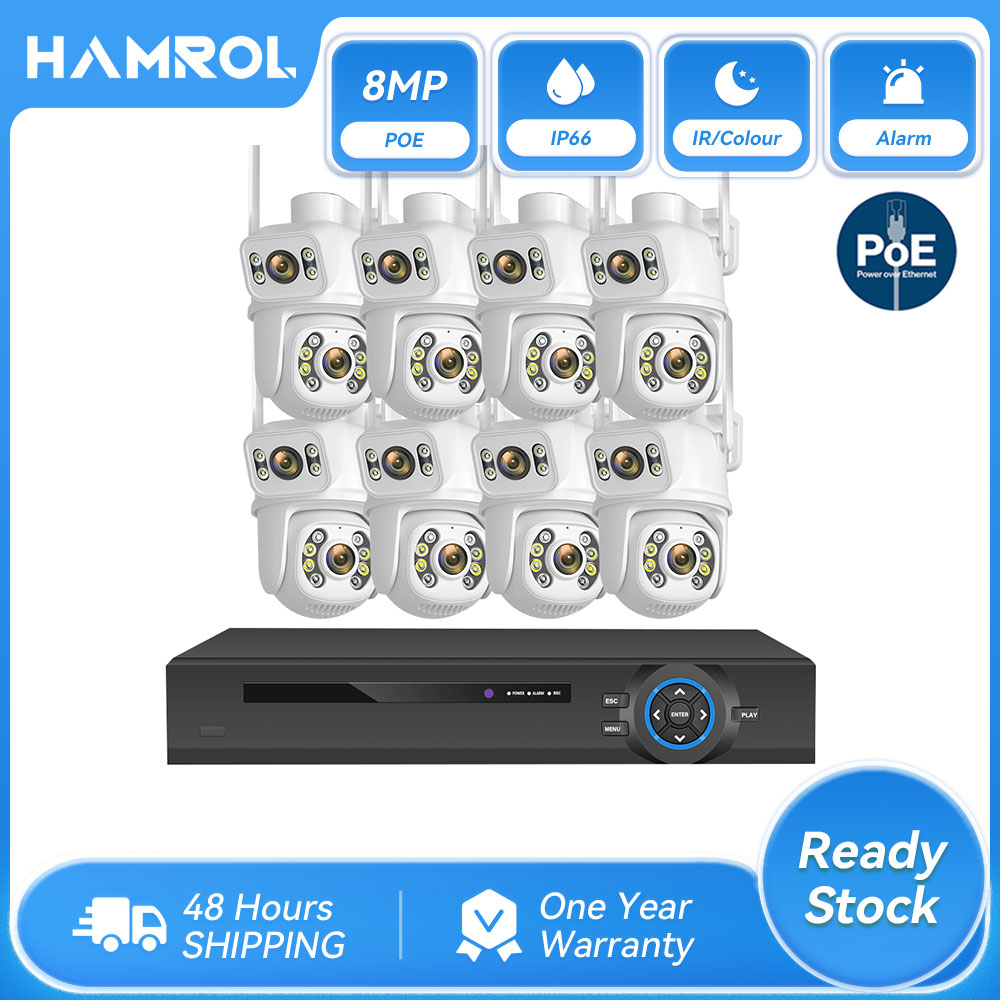 Hamrol 4K 8MP 8CH POE NVR 8 PCS Dual Lens PTZ POE Camera System Motion Detection Security Monitoring CCTV Set Xmeye ราคา 5,599 บาท*ส่งฟรี
