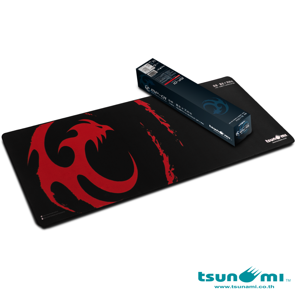 แผ่นรองเม้าส์ Tsunami Mousepad MP-01 Blue / RED ขนาด 90x30x0.3 mm.