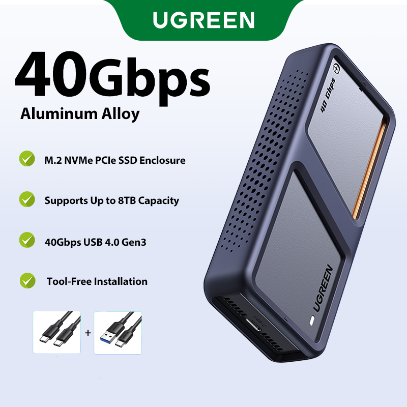 Ugreen 20Gbps 40Gbps M.2 Nvme Pcie Sata Ssd Case Thunderbolt 4 USB 4.0 3.2 Gen2 with Active Cooling Fan & Tool-Free Installation Model: 15976 ราคา 1,090 บาท*ส่งฟรี