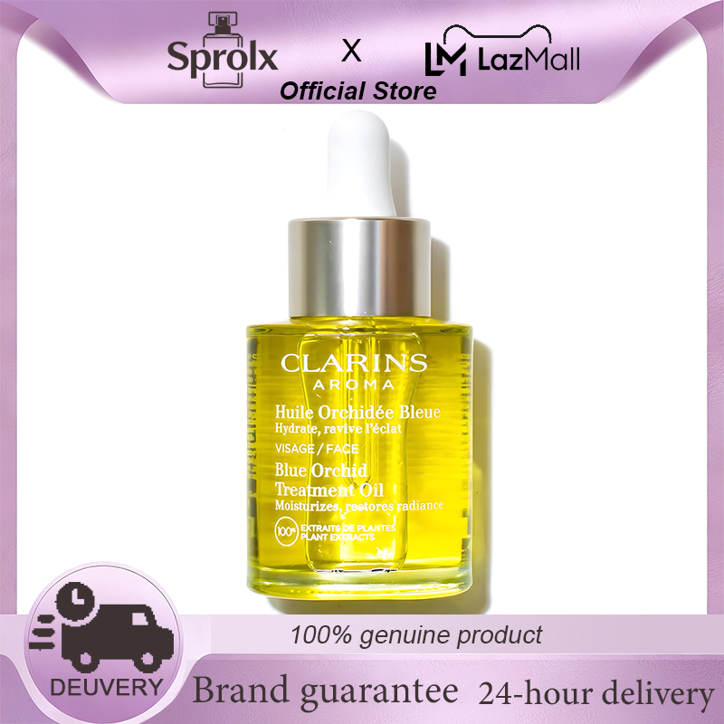 Clarins Aroma Blue Leaf Oil for Face Packaged in a Clear Glass Bottle with a Silver Dropper. Used to Nourish Facial Skin to Keep It Moisturized and Flexible. 30ml. ราคา 1,122 บาท*ส่งฟรี
