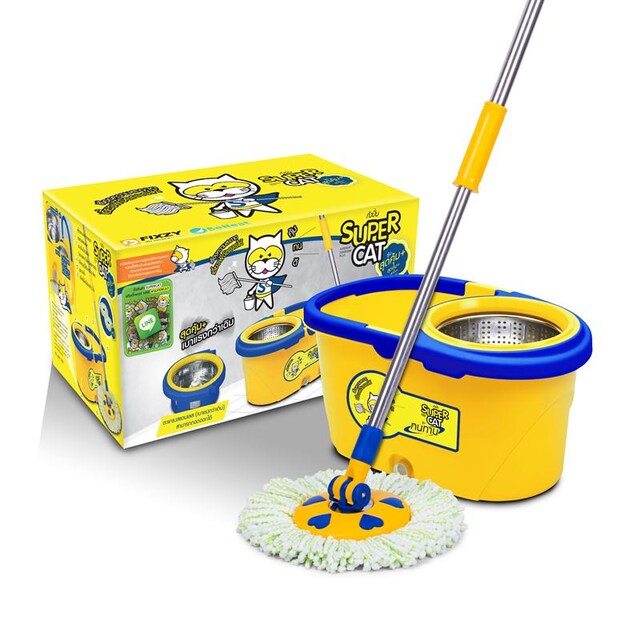 ไม้ถูพื้น ถังปั่น ชุดถังปั่น รุ่น SUPER CAT สีน้ำเงินเหลือง ถังปั่น ไม้ม็อบ ชุดถูพื้น ไม้ถูพื้น ถังปั่นแบบเหยียบ ไม้ถูพื้น ซุปเปอร์แคท ราคา 533 บาท*ส่งฟรี