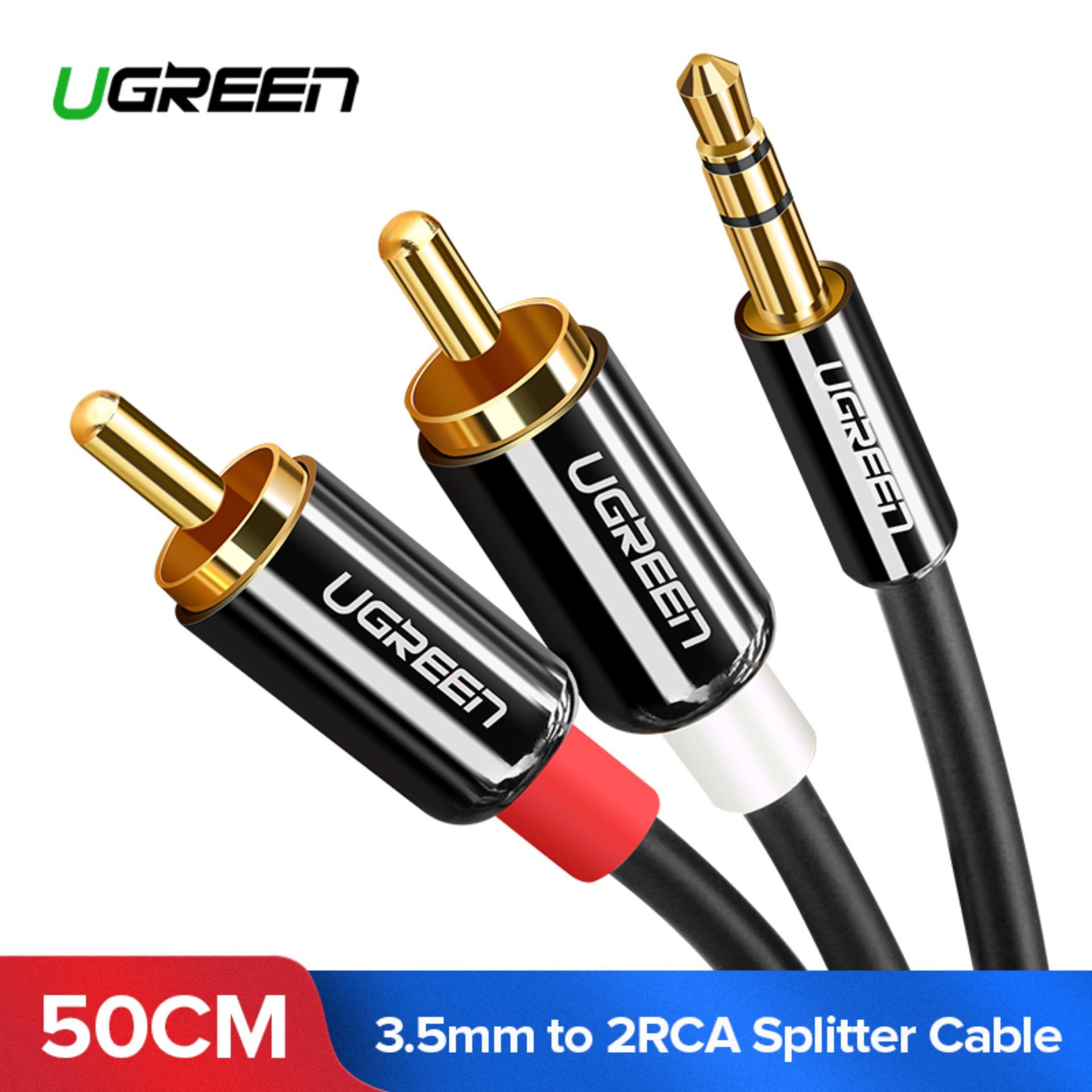 UGREEN 3.5 มมให้ผู้ชาย 2RCA สเตอริโอแยกเสียงผู้ชายเสริมสายวาย (0.5 เมตร)