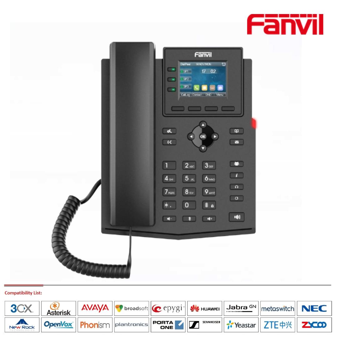 โทรศัพท์ Fanvil X303P 2.4 inch color screen, 4 SIP lines,ใช้งานกับ IP-PBX ,Cloud PBX ของ CAT ,NT รับประกัน 1 ปี ศูนย์ไทย (แทน X1SP) ราคา 1,390 บาท*ส่งฟรี