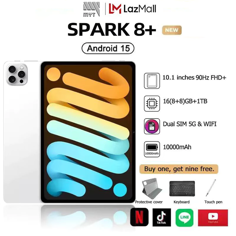 Myt Tablet Supports Sim 2025 Tablet Pc Spark 8+ Android 15 10 Inch (Ram 16Gb - Rom 1Tb) Dual Sim 5g Supports All Sim Cards Sim 5g ราคา 2,799 บาท*ส่งฟรี