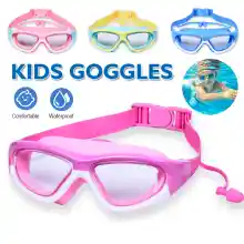 ภาพขนาดย่อของสินค้าแว่นตาว่ายน้ำ แว่นตาว่ายน้ำเด็ก สีสันสดใส แว่นว่ายน้ำเด็กป้องกันแสงแดด UV ไม่เป็นฝ้า แว่นตาเด็ก แว่นกันน้ำ พร้อมที่อุดหู เลนส์ใส
