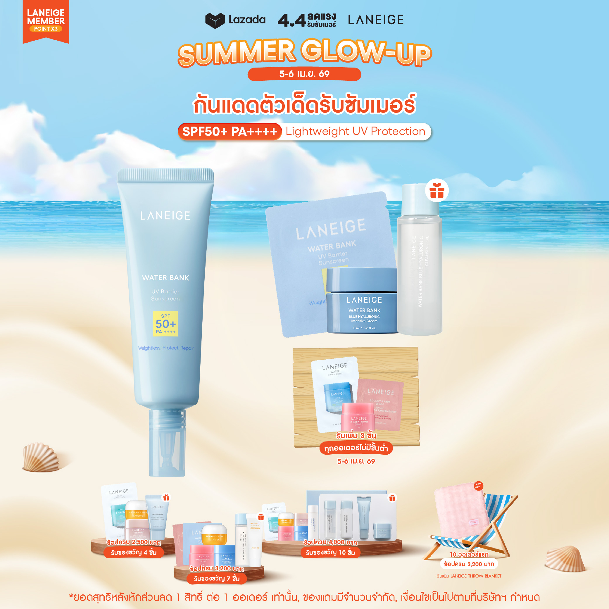 WATER BANK UV barrier sunscreen 50ml  ลาเนจ วอเตอร์ แบงค์ ครีมกันแดด 50ml เนื้อบางเบา ชุ้มชื้นพร้อมความบำรุง