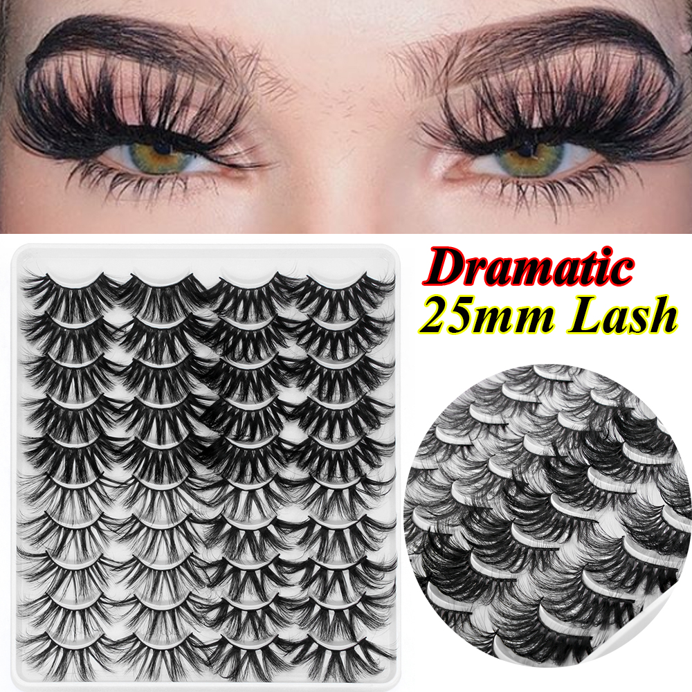 AGONIE SPORTS SKONHED 20 Pairs Handmade Eye Makeup Tools Veganand Cruelty-free Criss-cross Dramatic Lash Extension False Eyelashes Dramatic Long 3D Faux Mink Lash