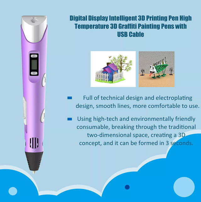 มุมมองเพิ่มเติมของสินค้า 3D ปากกาพิมพ์เด็กของเล่นปากกาเมจิกวาด 3D ปากกาพิมพ์พร้อมฐาน + 3m3 PLA (สีสุ่ม) + หนังสือ 3D PEN3D PEN PLA ปากกา 3 มิติ หัวปากกา 0.7mm